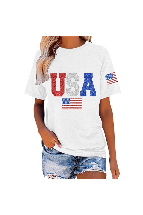 Boho Tops for Women Independence Day Flag 4Th of July Usa Print Patriotic Beach Tops,White,M