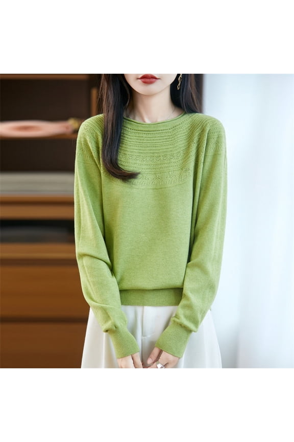 Boho Tops for Women Long Sleeve Dressy Crewneck Soft Loose Fit Knit Pullover Basic Sweater