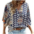 thumbnail image 1 of Boho Tops for Women Loose Fit Casual Bohemian Printed Loose Short Sleeve V-neck Pullover Blouse Floral Shirt, 1 of 5