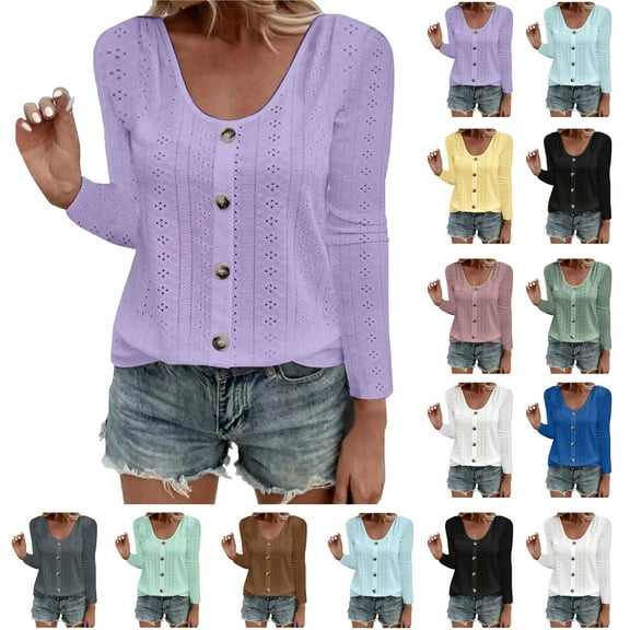 Boho Tops for Women Ndbuld Long Sleeve Shirts for Women Fall Dressy Casual Blouses Fashion Pleated Tunic Tops Purple L