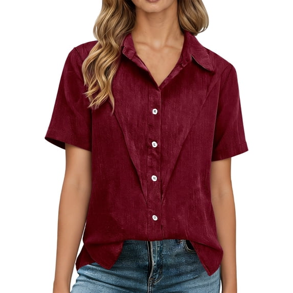 Boho Tops for Women Short Sleeve Button Down Solid Color Lapel ...