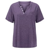 Boho Tops for Women V Neck Button Fashion Solid Color Short Sleeved ...