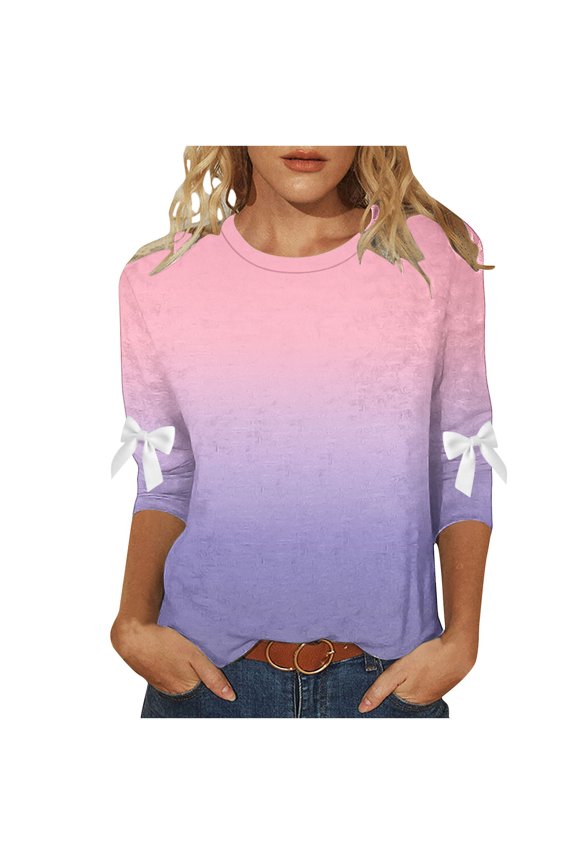 Boho Tops for Women Vintage Tie Dye Pattern 3/4 Sleeve Round Neck Blouse Tees Tshirts Fall Tops My Items