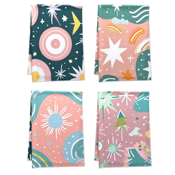 Boho Towel for Indoor Powder Room Bath Decoration, Durable Tribal Boho Retro Rainbows Midcentury Modern Towel Set 4Pack 16x24 Inches Pastel Tones Geometric Patterns Abstract Shapes Bath Towel