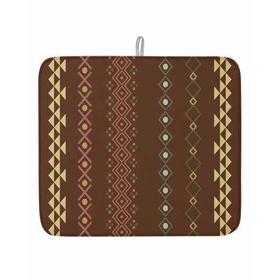 Boho Traditional Tribal Texture Dish Drying Mats for Kitchen Counter,Absorbent Microfiber Dish Drainer Rack Mat Abstract Geometric on Tan Drying Pad for Sinks,Utensils,Countertops,16x18in