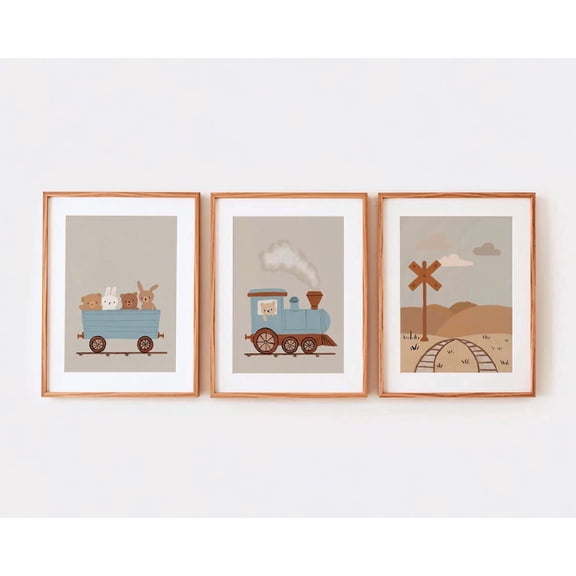 Boho Train Nursery Wall Art Animal Prints Playroom Decor, Poster Only