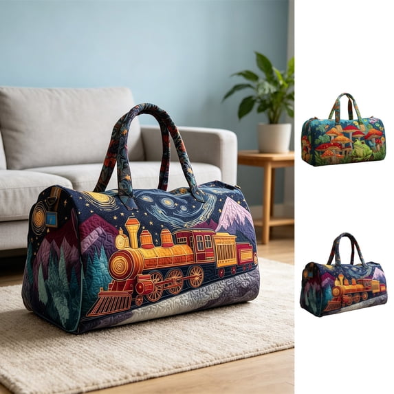 Boho Travel Bag, Hippie Bus Embroidered Weekender Tote Bag with Adjustable Shoulder Strap, Large Capacity Overnight Carry Bag for Travel Gym Shopping Daily Use, 1 Pack