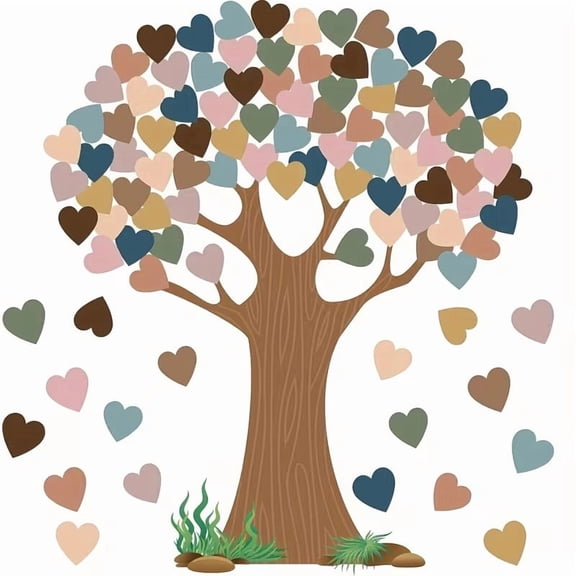 Boho Tree Bulletin Board Set with Heart Cutouts for Classroom