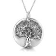 thumbnail image 1 of Boho Tree of Life Branches Round Disc Sterling Silver Nature Pendant Necklace, 1 of 5