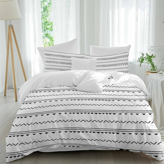 Boho Triangle Duvet Cover Set Twin Size, Wave Stripes Geometric Black 4 ...