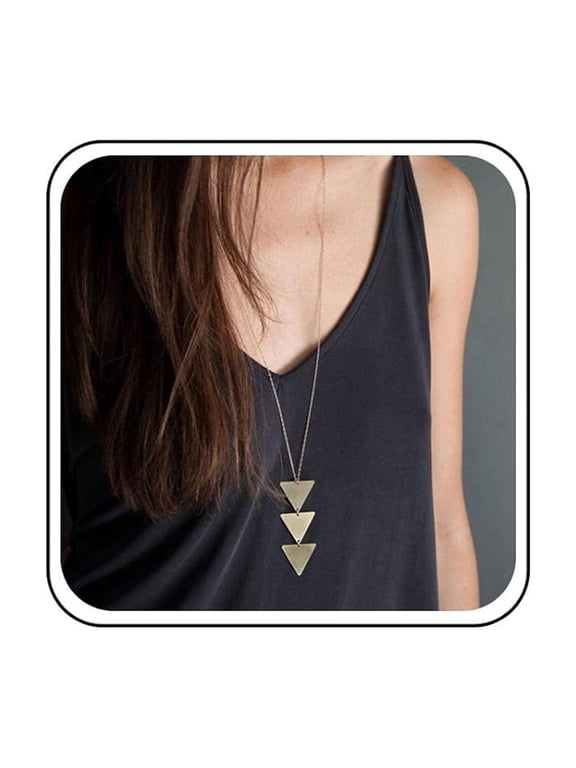 Boho Triangle Long Necklace Chain Large Triangle Pendant Necklace Gold Geometric Y Necklaces Long Geometric Necklaces Jewelry for Women