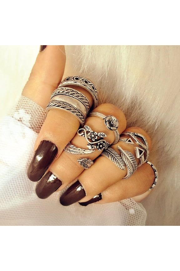 Boho Triangle Midi Finger Rings Jewelry Set Vintage Punk Carved