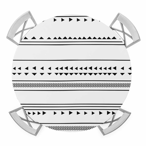 Boho Triangle Round Table Cover, Stripes Geometric Black Waterproof Fitted Tablecloths for 36"-44" Tables, Washable Picnic Table Cover for Camping Dining Indoor Outdoor