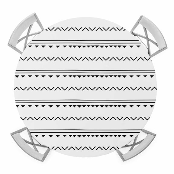 Boho Triangle Round Table Cover, Wave Stripes Geometric Black Waterproof Fitted Tablecloths for 45"-54" Tables, Washable Picnic Table Cover for Camping Dining Indoor Outdoor