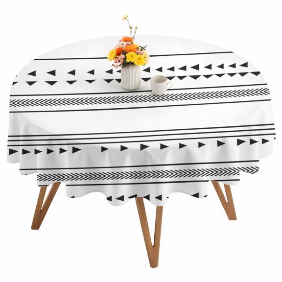 Boho Triangle Round Tablecloth 54 inches Stripes Geometric Black Waterproof Oil-Proof Table Cloth Round Table Cover for Holiday Party Picnic Dinner Decor Indoor and Outdoor Use