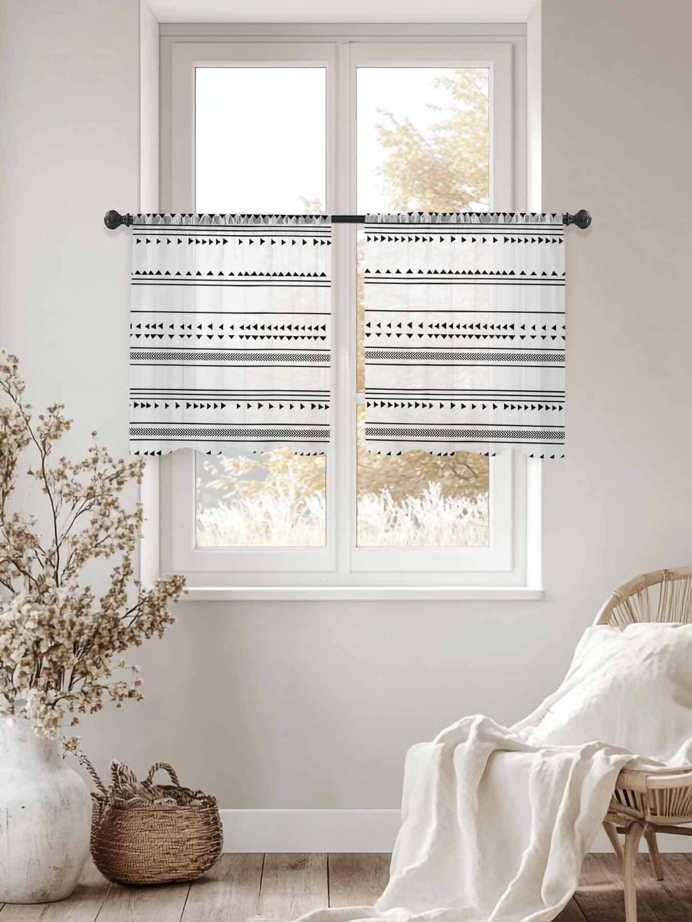 Boho Triangle Sheer Curtains 45 Inches Long 2 Panels, Semi Sheer Rod ...