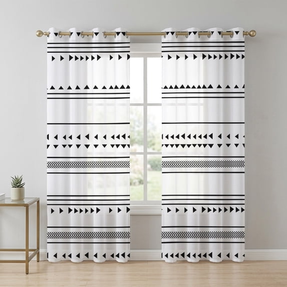 Boho Triangle Sheer Curtains 72 Inch Long 2 Panels, Stripes Geometric ...