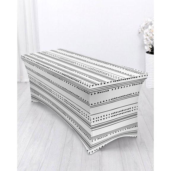 Boho Triangle Spandex Tablecloth 5ft Stripes Geometric Black Elastic Fitted Cloth for Rectangle Table Washable Wrinkle Proof Stretch Table Cover for Wedding Party Birthday Banquet