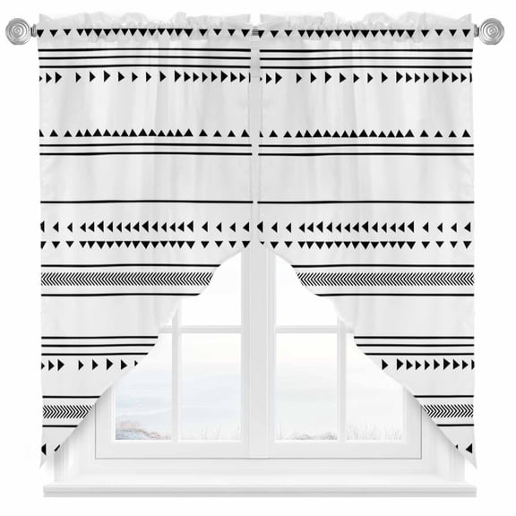 Boho Triangle Swag Valances for Windows 2 Pack Stripes Geometric Black Swag Kitchen Curtains 36 Inches Long Rod Pocket Short Window Treatment for Kitchen Bathroom 28"x36"