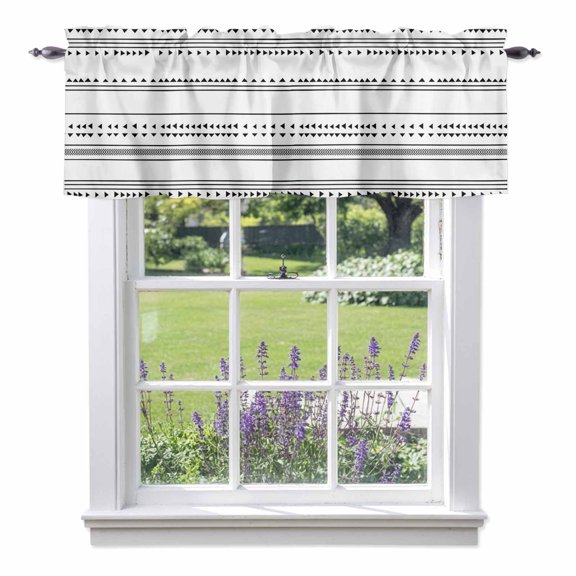 Boho Triangle Valances for Windows, Stripes Geometric Black Valance Window Treatment Rod Pocket Short Curtains Valances for Kitchen Bathroom 42"W x 12"L