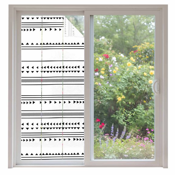 Boho Triangle Window Privacy Film Stripes Geometric Black Decorative Glass Window Film UV Blocking Static Cling Non-Adhesive Sticker Covering for Home Door 35.4x78.7 inches