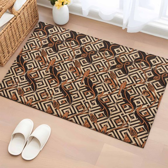 Boho Tribal 2'x3' Washable Rug, Abstract Floral Geometric Pattern Art Vintage Non-Slip Soft Doormat Area Rugs for Entrance Bathroom Bedsides, Carpet for Kitchen Bedroom, Entryway Floor Mat