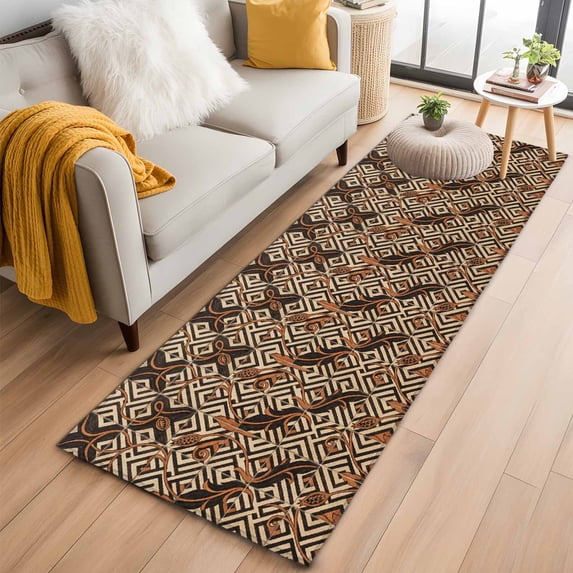 Boho Tribal 2'x6' Runner Rug, Abstract Floral Geometric Pattern Art Vintage Washable Non-Slip Area Rugs for Hallway Kitchen Floor Bedroom Entryway, StainResistant Laundry Carpet Decoration Indoor Mat