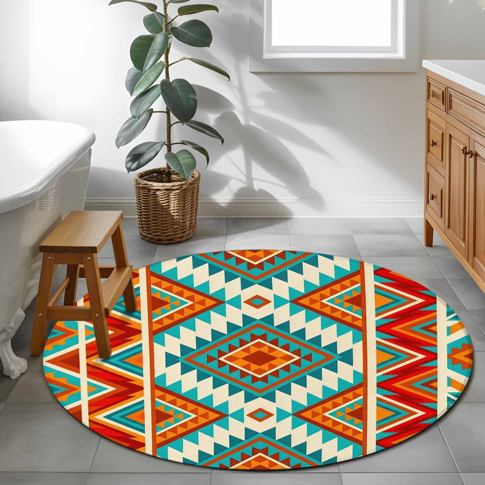 Boho Tribal 4ft Round Rug for Cozy Reading Nook Home Office Chair Area ...