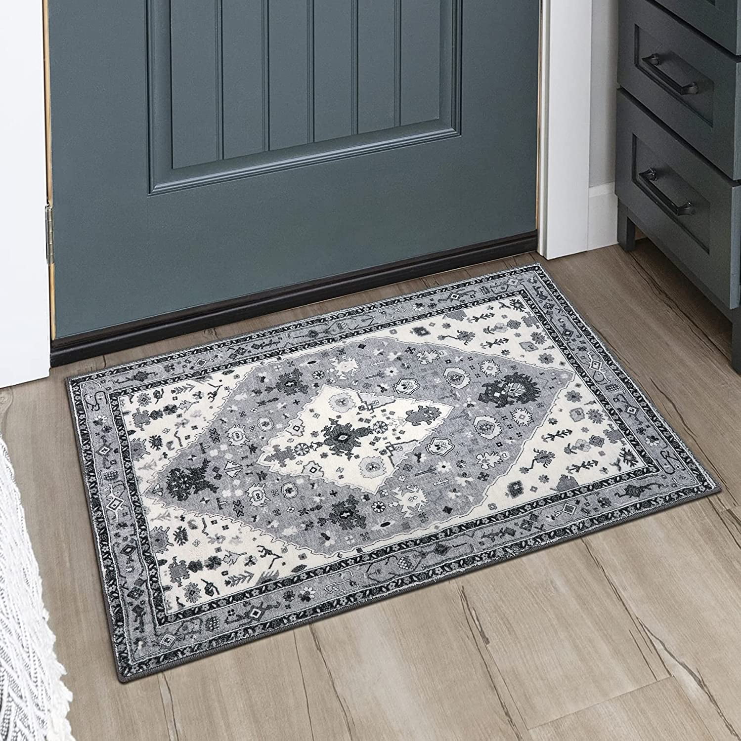 Boho Tribal Area Rug Gray Door Mat Persian Rugs for Entryway, Kitchen
