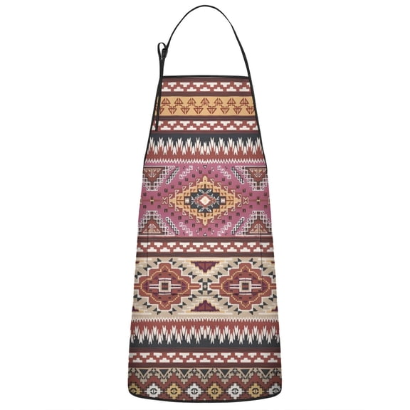 Boho Tribal Diamonds and Triangles Apron-Garden Aprons for Women with Pockets-Cotton Linen Waterproof Kitchen Cooking Gardening Aprons Adjustable for Kitchen,Cooking,BBQ and Salon 33x27 Inch