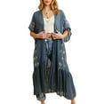 thumbnail image 1 of Boho Tribal Embroidered Kimono 1 Sz Lightweight Blue Grey Denim Style Long Beach, 1 of 5