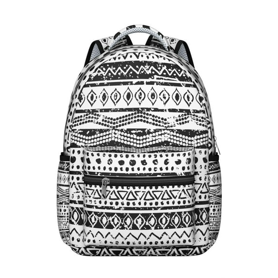 Boho Tribal Fashion Backpack - 17" Heavy Duty Oxford Fabric, Roomy College Daypack, Water-Resistant Vintage Print for Campus Essentials