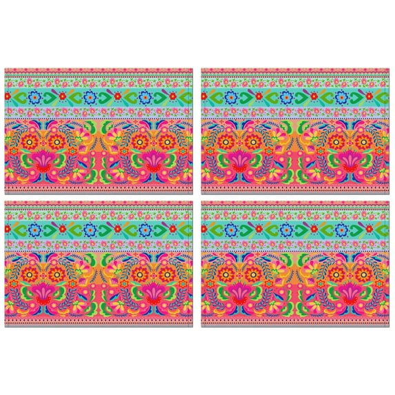 Boho Tribal Flax Table Placemats Set of 4, 12x18 Inch Rustic Vintage Style, Washable Artistic Ethnic Patterns for Nordic Farmhouse Kitchen and Bohemian Dining Room Decor