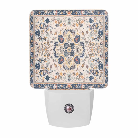 Boho Tribal Floral Plug-in LED Night Lights Vintage Middle Eastern Ethnic Style Auto Dusk-to-Dawn Sensor for Bedroom, Bathroom, Kitchen, Nursery, Hallway, Stairs, Wall Home Decor