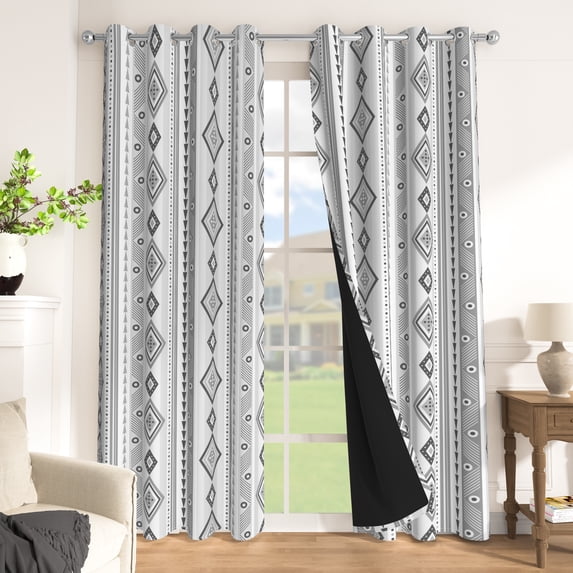 Boho Tribal Geometric Blackout Curtains,Grommet Top,Thermal Insulated,Set of 2,42x63 Inch