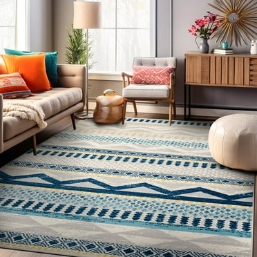 World Rug Gallery Boho Geometric Area Rug - Blue 3'3" x 5'