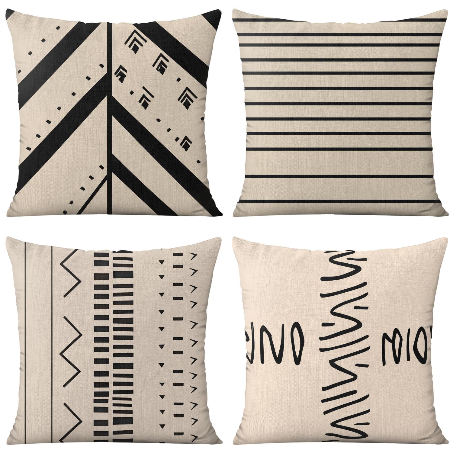 Boho Tribal Geometric Pillowcase, Modern Farmhouse Throw Pillow Covers 20"x20", Set Of 4, Linen Study Sofa Cushion Cover Indoor Living Room Home Decor
