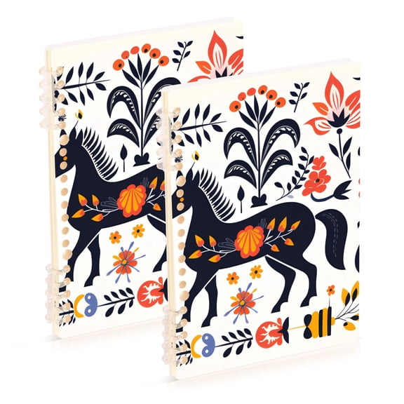 Boho Tribal Horse Flowers Leaves Ring Binder Notebook Journey Note Diary College Ruled Spiral Notebook Study Loose Leaf Paper A5 60 Pages