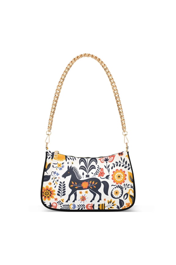 Boho Tribal Horse Flowers LeavesWomen Small Shoulder Bag Crossbody Tote Hobo Bags Purse Clutch Handbags with Chain Strap for Women