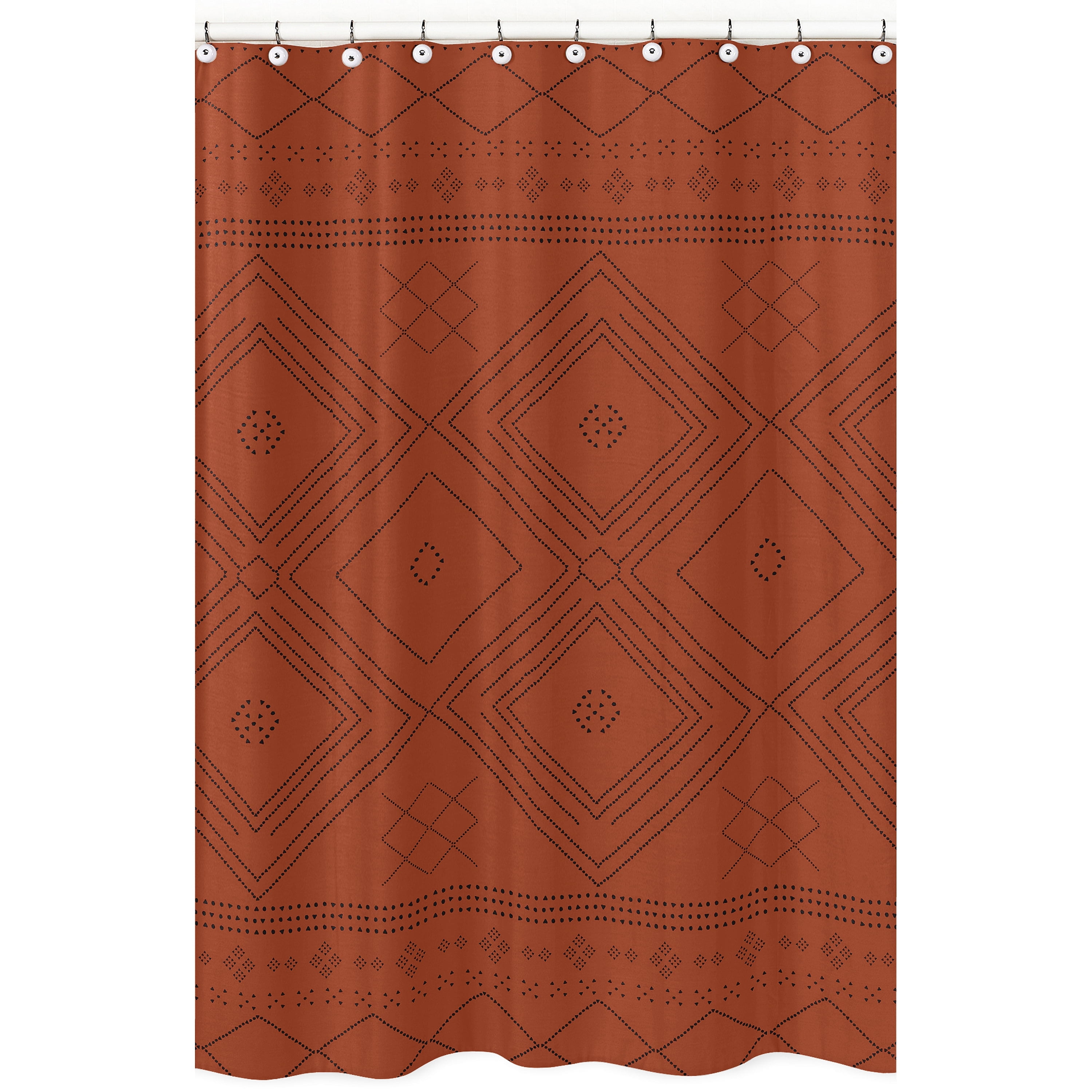 Burnt Orange and Black Geometric Tribal Fabric Shower Curtain
