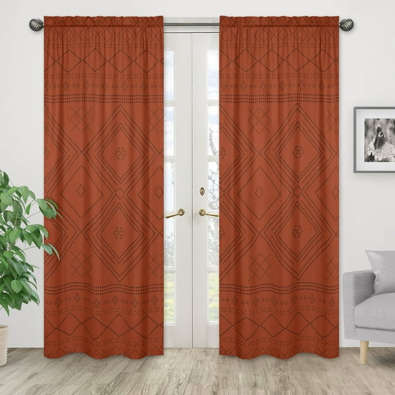 Boho Tribal Orange and Black Semi-Sheer Rod Pocket Curtain Panels (Set of 2) by Sweet Jojo Designs