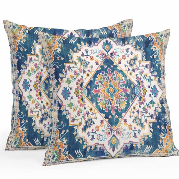 Boho Tribal Outdoor Pillow Covers Pack of 2 Retro Style Flowers Waterproof Throw Pillow Covers Decorative Cushion Cases for Patio Garden Tent Balcony Couch 26x26 inch
