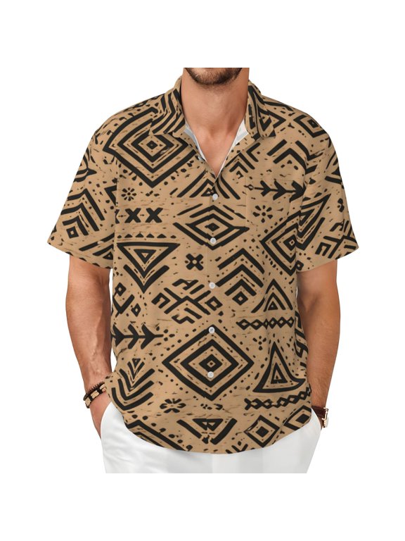 Boho Tribal Pattern Men's Shirts Short-Sleeved with All-Over Prints Button-Up Shirts