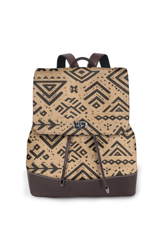 Boho Tribal Pattern Women's Leather Backpack All-Over Print Bag for Work and Travel