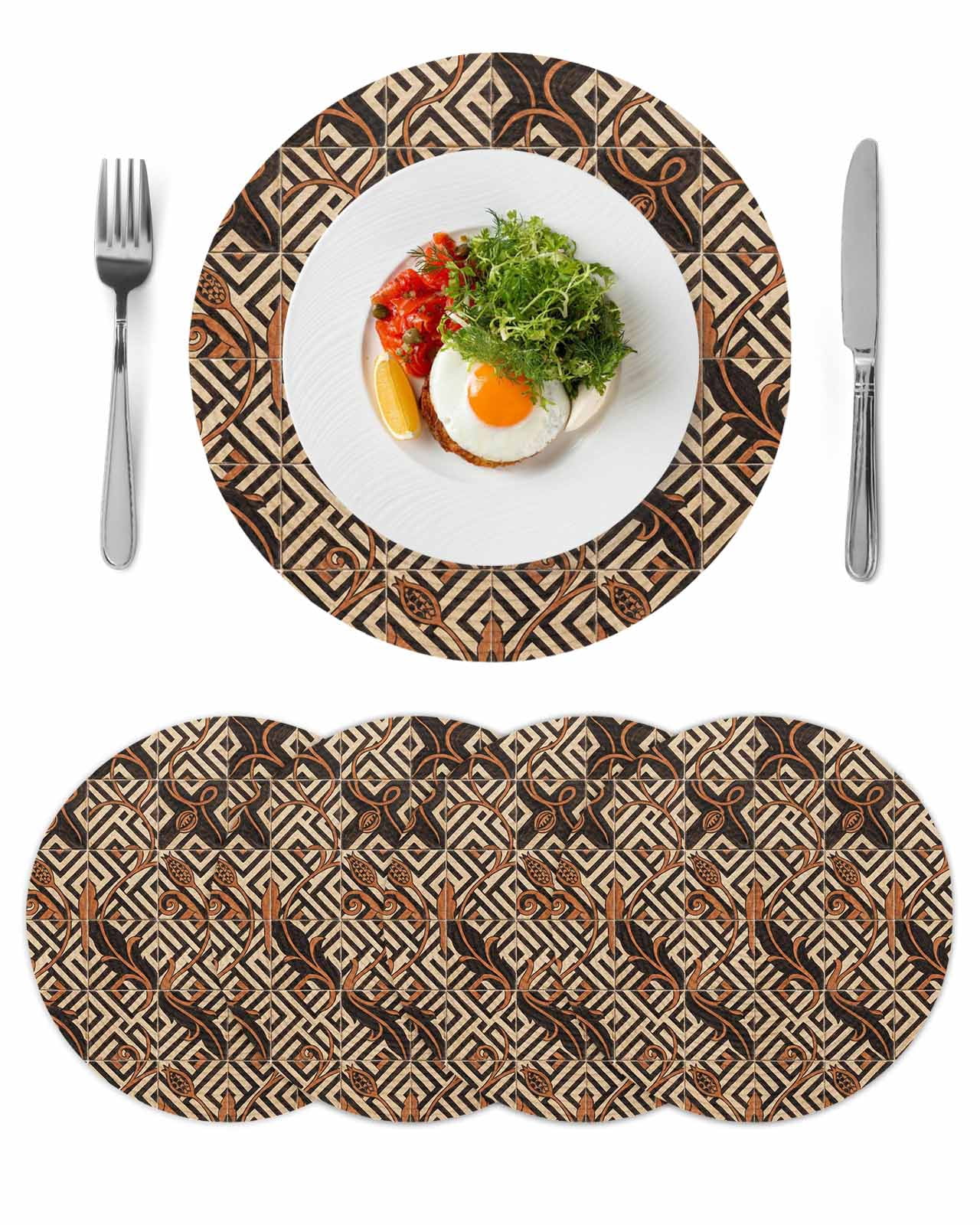 Boho Tribal Round 13 Inch Placemats Set of 4, Abstract Floral Geometric ...