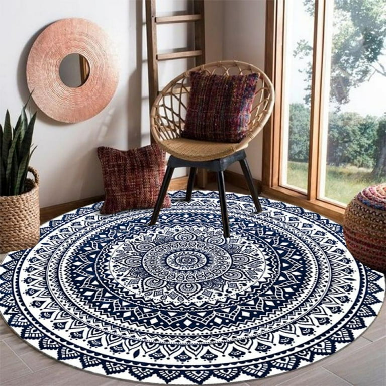 Boho Tribal Round Rug - 16 Inch Persian Small Round Area Rug Door