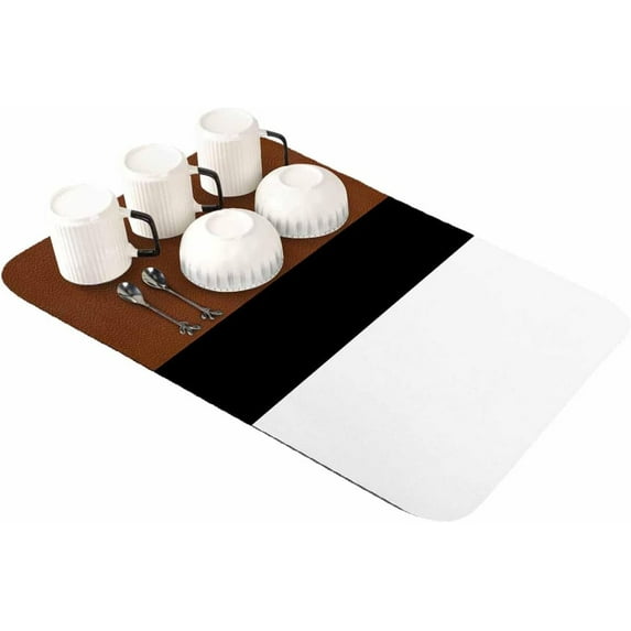 Boho Tribal Stripes Dish Drying Mat for Kitchen Counter, Super Absorbent Quick Dry Coffee Bar Mat Pad Thin Diatomaceous Sink Mat Non Slip Dish Drainer Mat 16x18 Brown Black White Geometric Bohemia