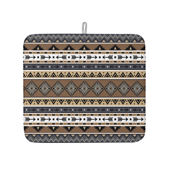 Boho Tribal Stripes Dish Drying Mats for Kitchen Counter,Absorbent Microfiber Dish Drainer Rack Mat Ethnic Borders Arrow Motifs Drying Pad for Sinks,Utensils,Countertops,16x18in