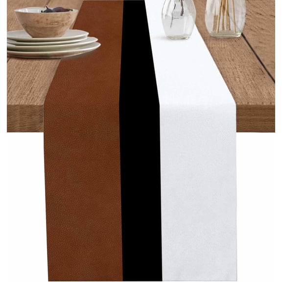 Boho Tribal Stripes Table Runner 36 Inches Small - Kitchen Dining Burlap & Cotton Tablerunner for Small/Round/Square/Wedding/Coffee/Dining Table Party Home Décor Brown Black White Geometric Bohemia