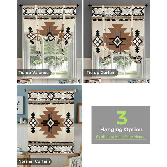 Boho Tribal Totem Curtains for Living Room Bedroom Modern Tie Up Window Curtain Kitchen Short Curtain